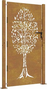 vidaXL Corten acél kertkapu 100x200 cm, fa mintázatú