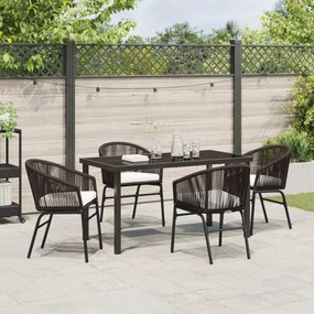 5 Részes Kerti Étkező Szett - Barna Poly Rattan
