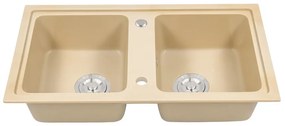 Tia szögletes két medencés gránit mosogató szifonnal bézs