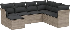 vidaXL 7 részes szürke polyrattan kerti ülőgarnitúra párnákkal