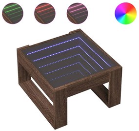 Barna tölgy végtelen hatású LED-es dohányzóasztal 50x53x30 cm