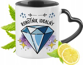 Fekete bögre szív alakú füllel Munkásnak Ajándék