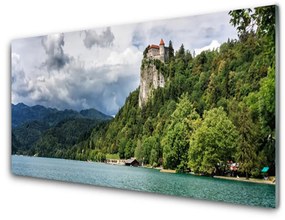 Fali üvegkép Vár a hegység Forest Landscape 125x50 cm