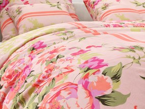 Pamut ágynemű VIRÁGOK LEVELEKKEL rózsaszín Ágyneműhuzat mérete: 80 x 80 cm | 135 x 200 cm
