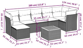 8 részes szürke polyrattan kerti ülőgarnitúra párnákkal