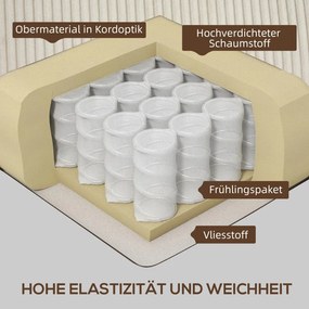 HOMCOM Kanapé, 3 személyes, kordbársony huzattal, rugós maggal, 227 x 84 x 87 cm, krémfehér
