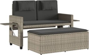 vidaXL világosszürke polyrattan dönthető kerti pad párnával