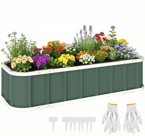 Outsunny horganyzott acél magasított virágágyás Click‑Lock zárással, hajlított perem — 136 x 52 x 31 cm — világoszöld | Aosom
