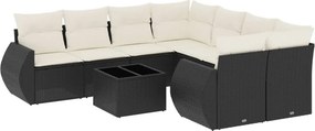 vidaXL 9 részes fekete polyrattan kerti ülőgarnitúra párnákkal