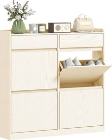 HOMCOM Keskeny Cipőtároló Szekrény 4 Billenő Ajtóval Előszoba Cipő Tárolására 2 Fiókkal 8 Pár Cipőhöz Kicsi Terekhez 98x19,2x95,3 cm Fehér | Aosom