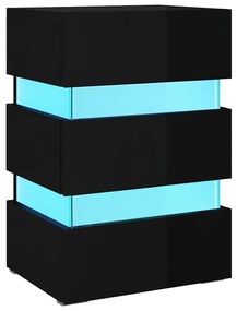 Magasfényű fekete szerelt fa LED-es éjjeliszekrény 45x35x67 cm