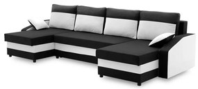 Sparta sarokkanapé, 1 ágyneműtartóval, szövet anyag, univerzális oldal, hab töltet, fekete - fehér