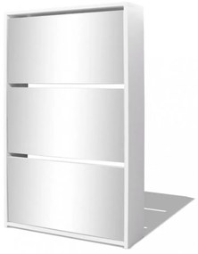 3 szintes fehér cipőszekrény tükörrel 63 x 17 x 102,5 cm