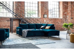 Türkiz bársony kinyitható sarokkanapé (jobb oldali) Lofty Lilly – Miuform