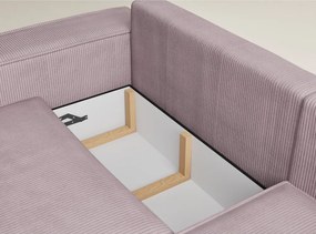 Lila kordbársony kinyitható-tárolóhelyes sarokkanapé (jobb oldali-L alakú) Tonga – Maison de Rêve