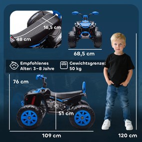 AIYAPLAY Elektromos gyermek quad, 24 V-os elektromos jármű 4 kerékkel, fényszórókkal, USB porttal, MP3, kék