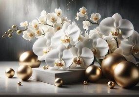 Fotótapéta - Orchidea és arany gömbök (147x102 cm)