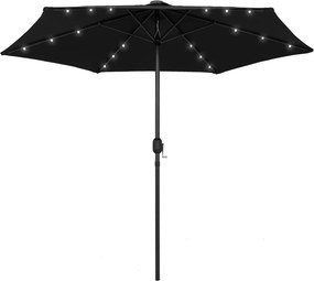 vidaXL fekete kültéri napernyő LED fényekkel és alumíniumrúddal 270 cm