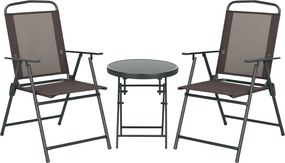 Outsunny 3 darabos fém bistró szett időjárásálló kertibútor szett összecsukható üvegasztallal kültéri balkon bútor szett ülőgarnitúrával balkon szett