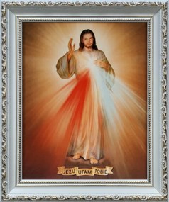 Vászonkép 31x26 Jézus Krisztus Jézus Bízom Benned Fehér Díszített Keret