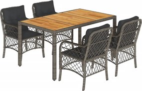 vidaXL 5 részes szürke polyrattan kerti étkezőgarnitúra párnával