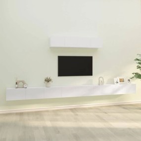 6 részes magasfényű fehér szerelt fa TV-szekrényszett