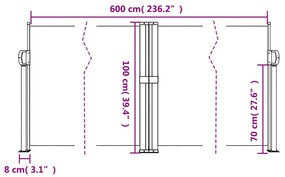 fekete behúzható oldalsó napellenző 100 x 600 cm