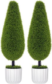 HOMCOM 2 db Mesterséges Ciprusfa 90 cm, UV Védelemmel ellátott Mesterséges Növény, Műanyag Növény Cserépben, Valódihoz Hasonló Mesterséges Növény Napp