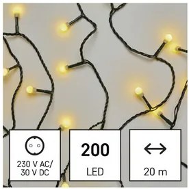 LED karácsonyi fényfüzér, cseresznye – golyók, 20 m, kültéri és beltéri, meleg fehér, időz