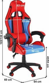Irodai/gamer szék, kék/piros, SPIDEX NEW