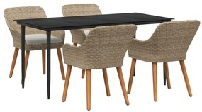 vidaXL Kert étkező szett párnával 5 pcs Bézs polirattan