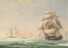 Üveg kép - Fitz Henry Lane, The United States Frigate President Engaging the British Squadron, reprodukciók (70x50 cm)