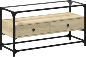 vidaXL sonoma tölgy szerelt fa TV-szekrény üveglappal 98 x 35 x 51 cm