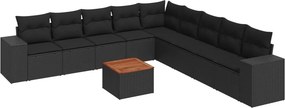 vidaXL 10 részes fekete polyrattan kerti ülőgarnitúra párnákkal