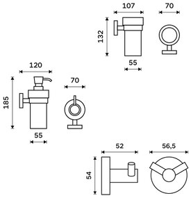 NIMCO UN készlet-31W-26 - Szappan adagoló, fogkefe állvány és fali kampó UNIX