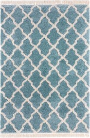 Türkiz krémszínű vastag shaggy szőnyeg nappaliba,marokkói mintás 160x230cm