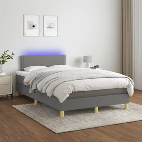 sötétszürke szövet rugós és LED-es ágy matraccal 120x190 cm