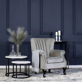 Chesterfield Fotel Szürke Bársony Kárpittal. MALLO