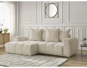 Bézs buklé kinyitható-tárolóhelyes sarokkanapé (bal oldali-heverő résszel) Roxelane – Bobochic Paris