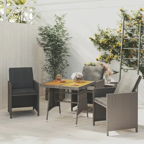 vidaXL szürke polyrattan és tömör akácfa kerti asztal 70 x 70 x 72 cm