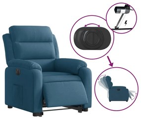 elektromos felállást segítő kék bársony dönthető fotel