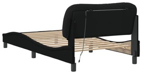 fekete szövet ágykeret LED-ekkel matrac nélkül 100x200 cm