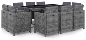 vidaXL 11-részes szürke polyrattan kültéri étkezőszett párnákkal