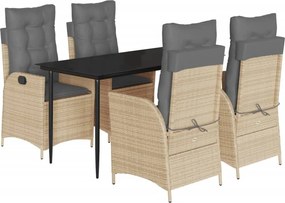 vidaXL 5 részes bézs polyrattan kerti étkezőgarnitúra párnákkal