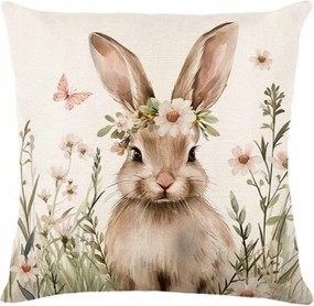 Lenvászon párnahuzat 45 x 45 cm tavaszi motívummal Nyuszi POD213