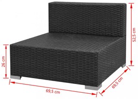 vidaXL 7 darabos fekete polyrattan kerti bútorszett napellenzővel