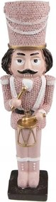 Karácsonyi rózsaszín dekorációs szobor Diótörő dobbal 5*4*20 cm