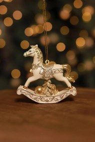 LUX arany-fehér karácsonyfadísz lovacska 7,5cm