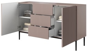 Nicole 150 cm-es komód három fiókkal - antik rózsaszín MDF / fekete lábak