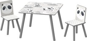 ZONEKIZ Gyermek 3 Részes Asztal és Szék Szett - Gyermek Asztal 2 Székkel 3-8 Éves Gyerekeknek, Hálószobába, Játékterembe, Szürke és Fehér | Aosom